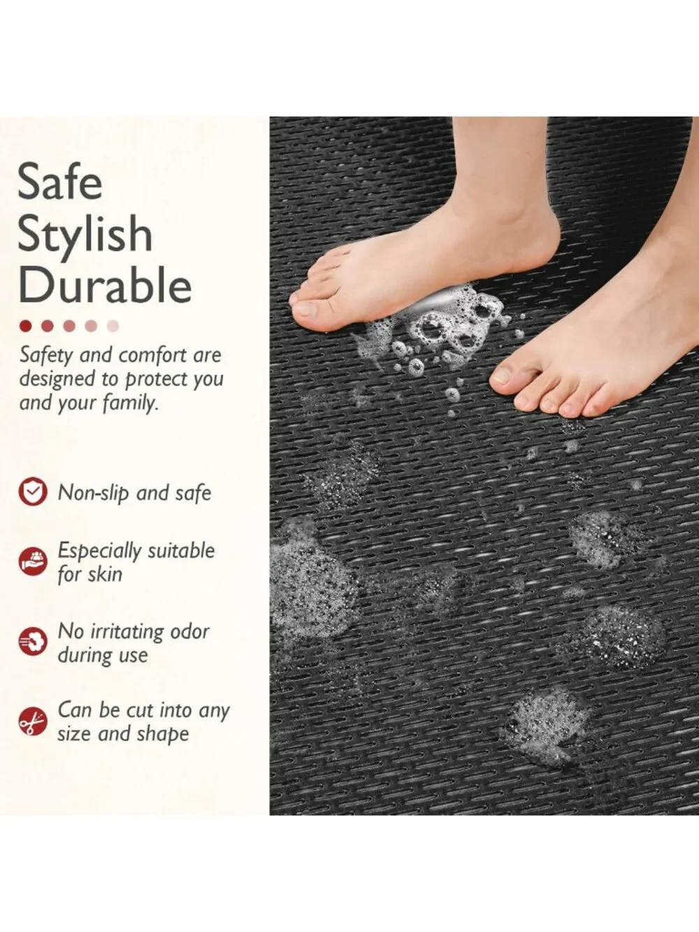 Extra Large Non-Slip Bath Mat, Fast-Dry PVC Shower Mat with Drain Holes, 32
